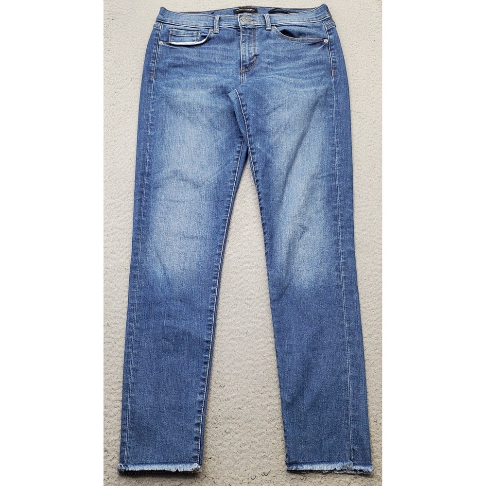 Banana Republic Premium Denim Skinny Jeans Womens 28 Blue Stretch Frayed Hem